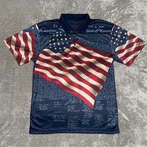 American Summer Patriotic Polo Shirt Men's XXL Flag Constitution Print
